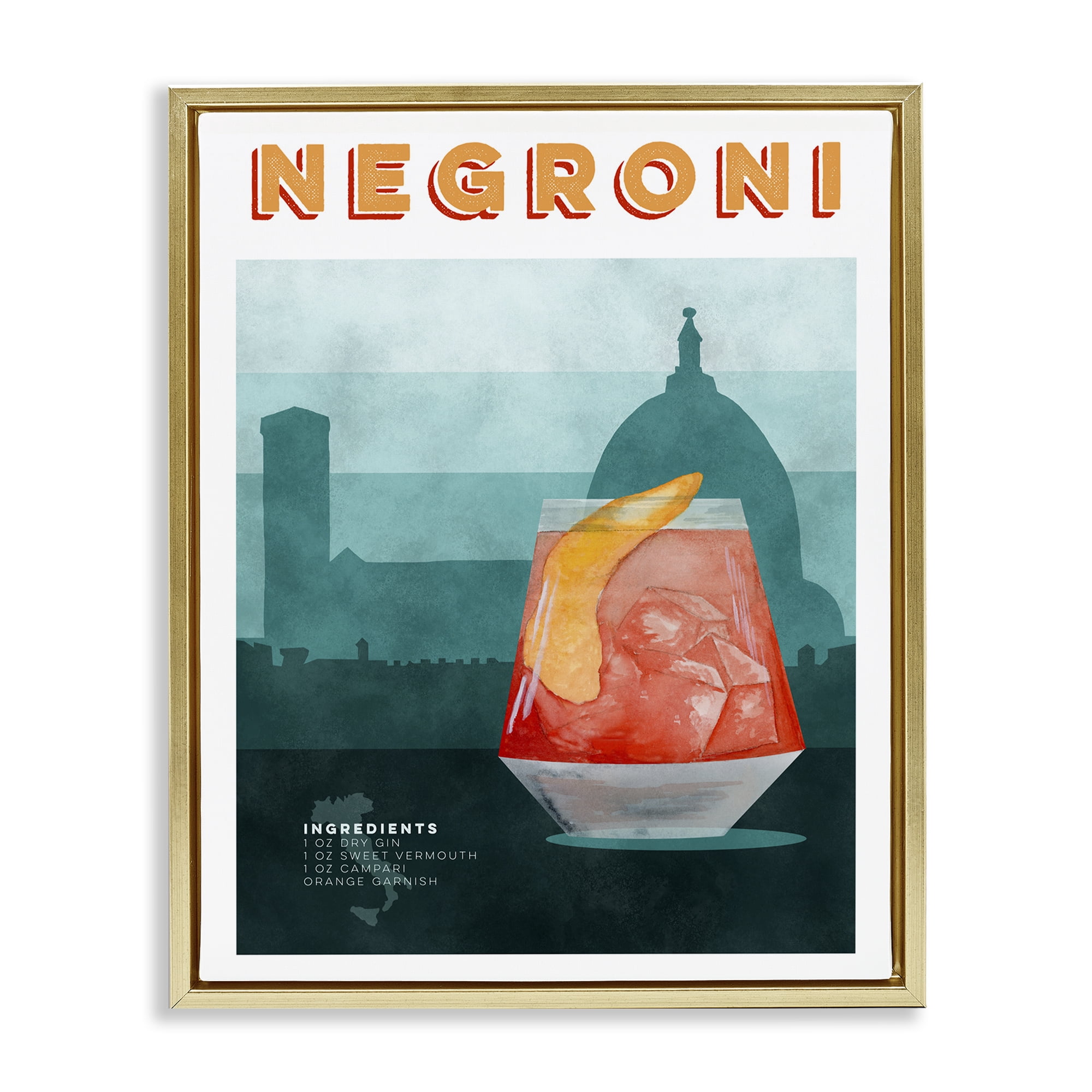 Retro Negroni & Architecture Gold Framed Floater Canvas Wall Art, design by Brett Blumenthal