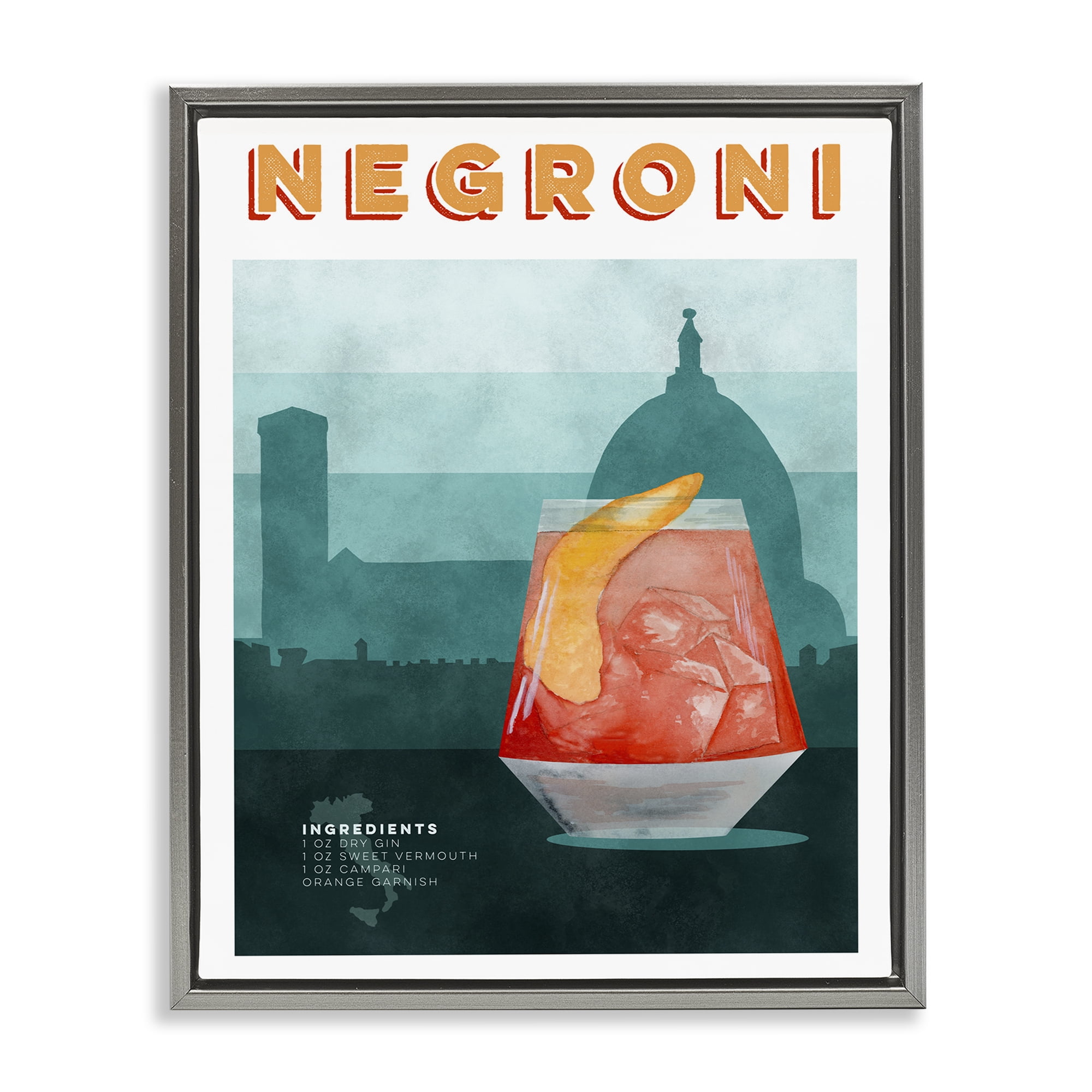 Retro Negroni & Architecture Gray Framed Floater Canvas Wall Art, design by Brett Blumenthal