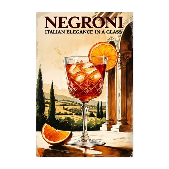 Retro Negroni Art: Timeless Tuscan Charm - Tuscany Italy Illustration Cocktail Italian Vintage Poster Fruit Travel Poster Bar Kitchen Decor Unframed Wall Art Print 20 x 28 inches