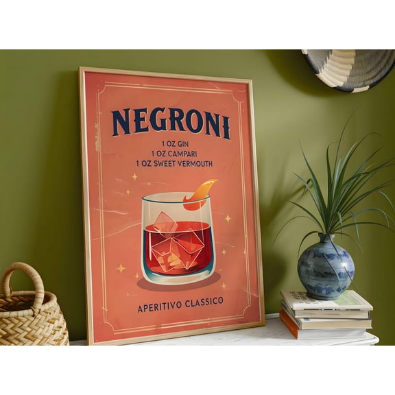Retro Negroni Cocktail Bar Art Print, Unframed Paper Print Size 8x12