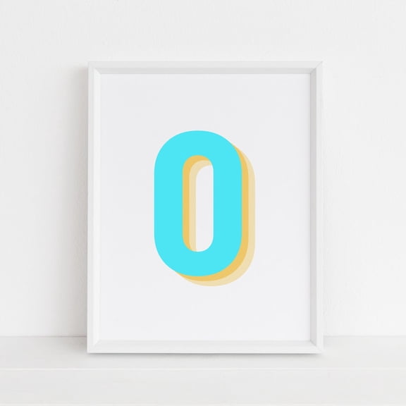 Retro Neon Blue Number 0 Print Monogram Number Zero Print Blue Digit Birthday Age Baby Letter
