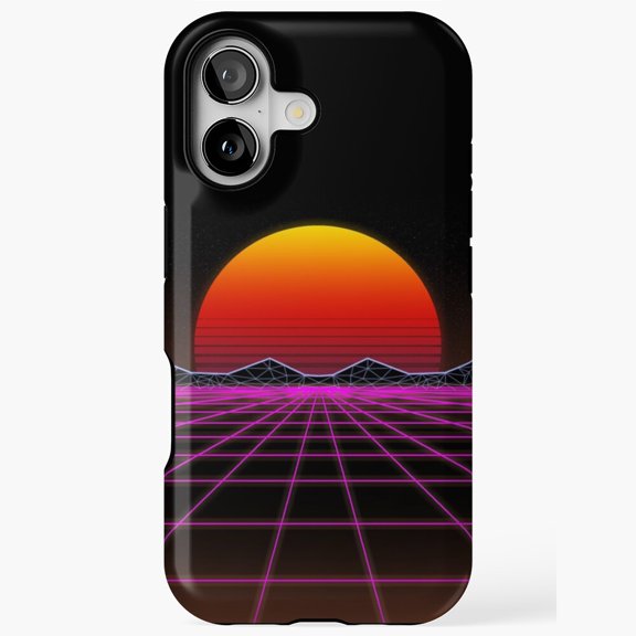 Retro Neon Grid Sunset Valley Inspired Pattern Case iPhone 17 to 11 Pro Max