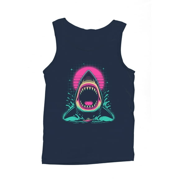 Retro Neon Shark Attack Design Men's Tank Top