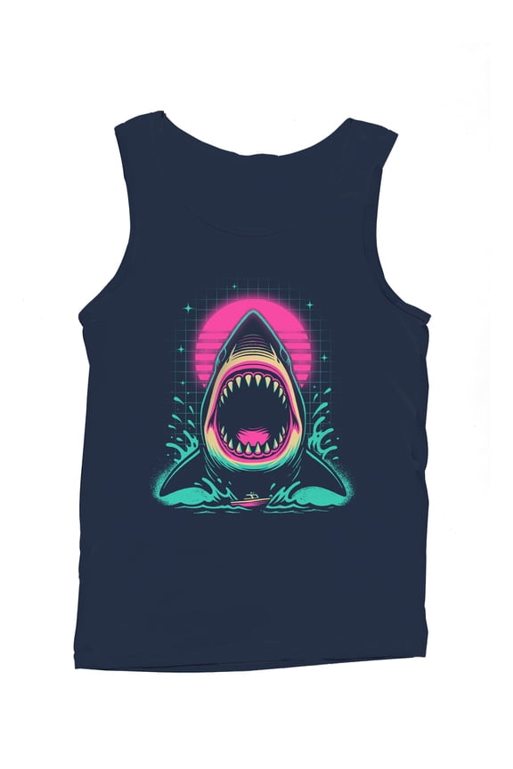Retro Neon Shark Attack Design Men's Tank Top