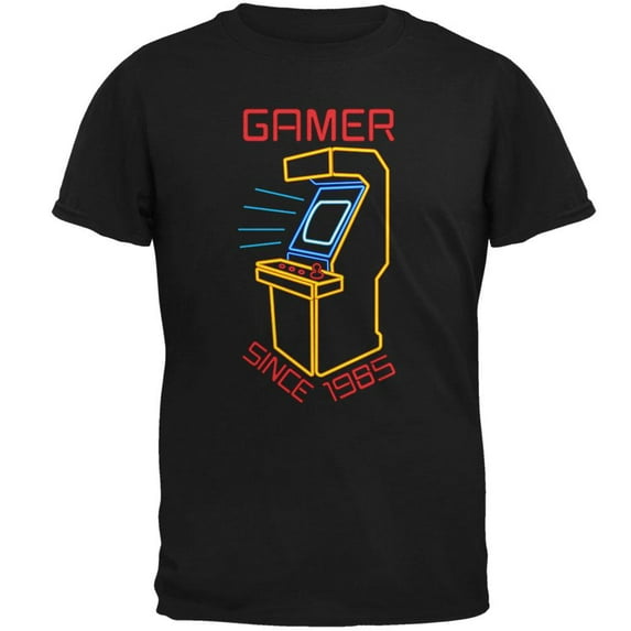 Retro Neon Sign Arcade Birthday 1985 Mens Soft T Shirt Black 2XL