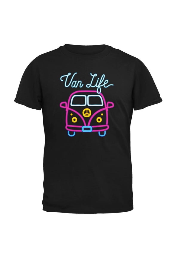 Retro Neon Sign Van Life Bus Mens Soft T Shirt Black 2XL