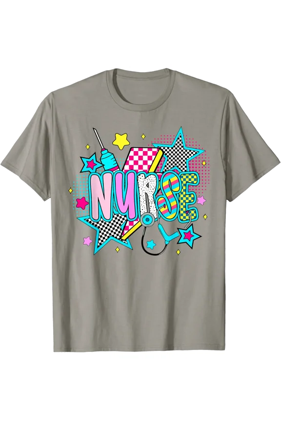 Retro Neon Stethoscope RN Nurse Eighties Nineties Style T-Shirt