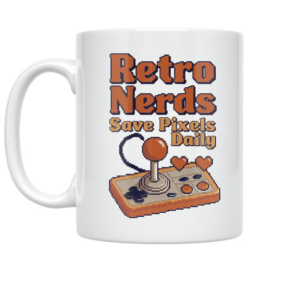 Retro Nerds Save Pixels Daily - Gamer Enthusiast - 11 oz Ceramic Coffee Mug