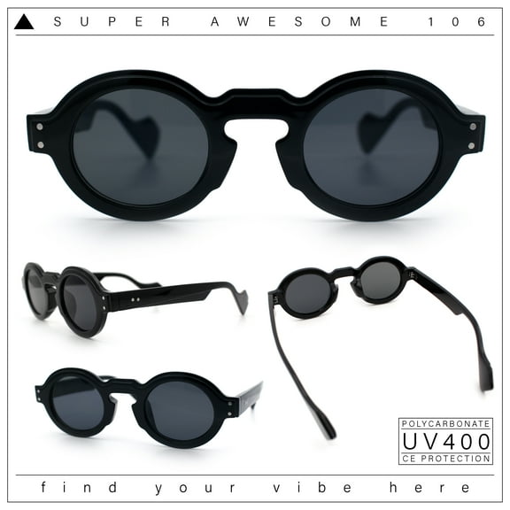 Retro Nerdy Hipster Round Thick Horn Rim Plastic Keyhole Sunglasses All Black