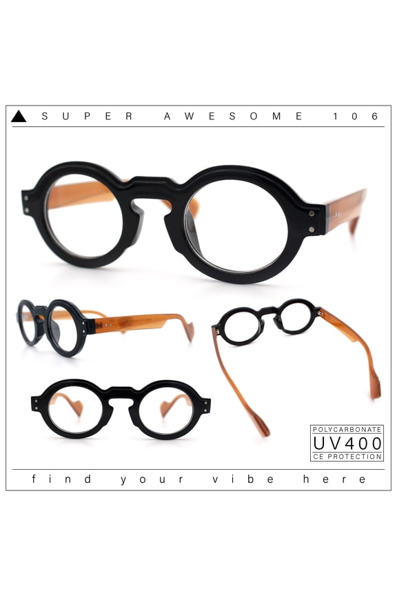 Retro Nerdy Hipster Round Thick Horn Rim Plastic Keyhole Sunglasses Black Brown - Clear