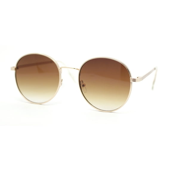 Retro Nerdy Round Thick Metal Rim Fashion Sunglasses Gold - Brown