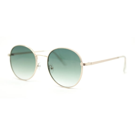 Retro Nerdy Round Thick Metal Rim Fashion Sunglasses Gold - Green