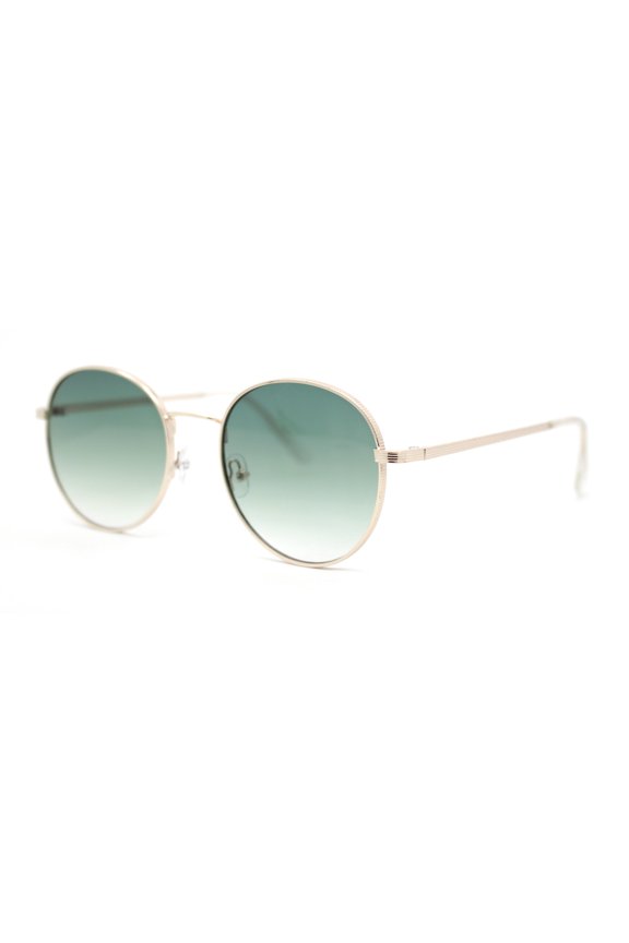 Retro Nerdy Round Thick Metal Rim Fashion Sunglasses Gold - Green