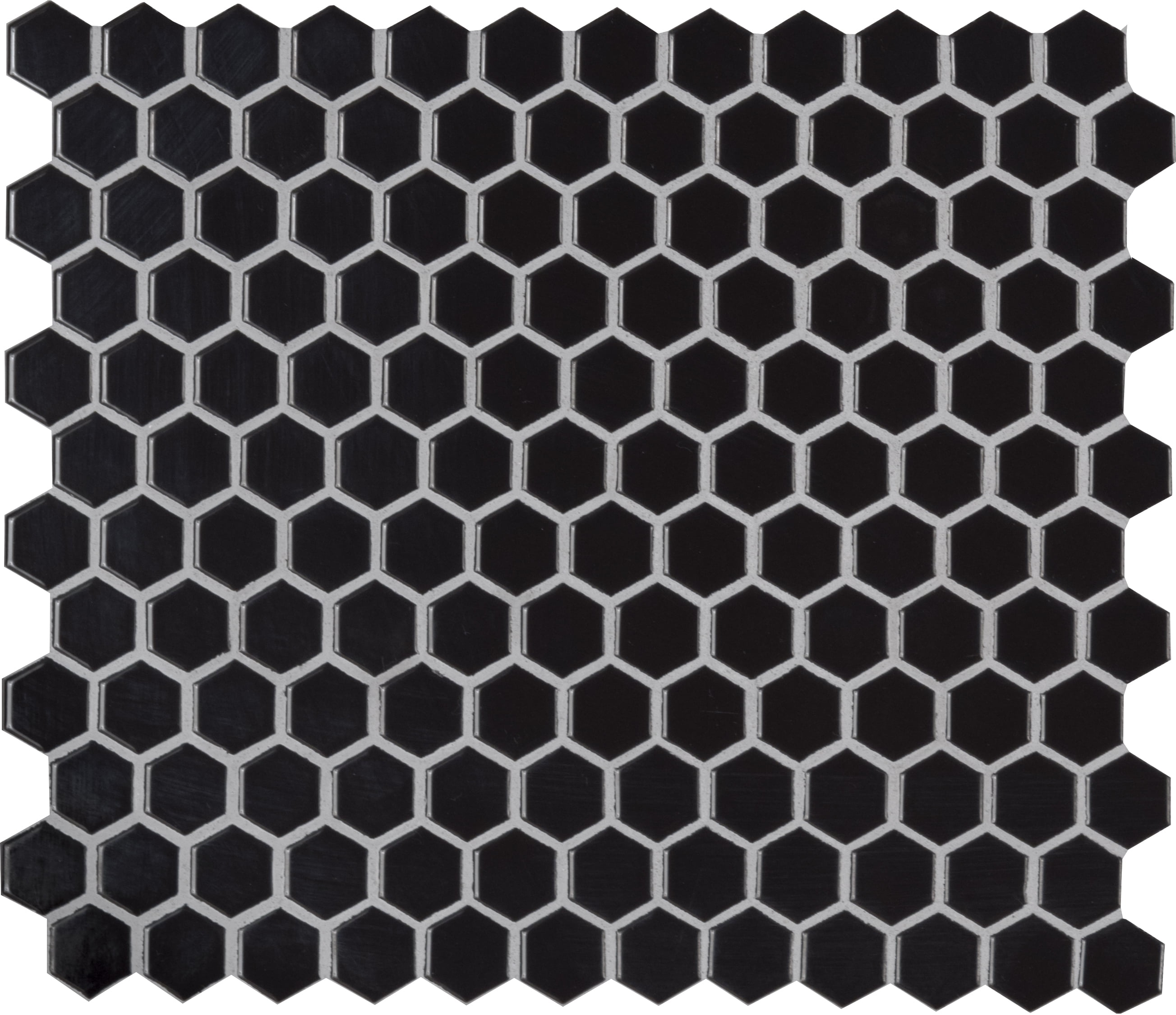 Retro Nero Hexagon 11.73 in. x 10.16 in. x 6mm Glossy Porcelain Mesh-Mounted Mosaic Tile (12.9 sq. ft. / case)