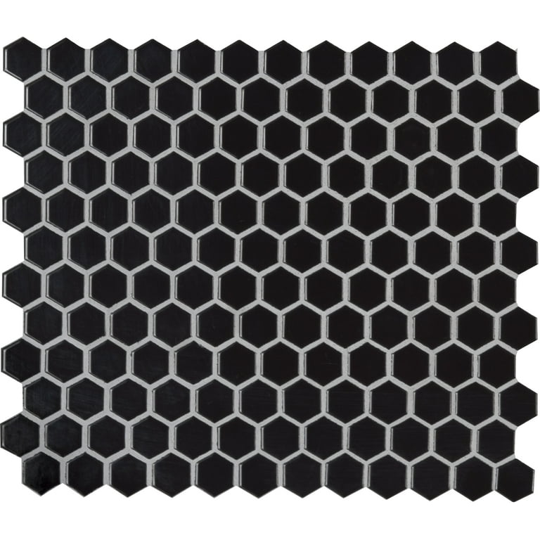 Retro Nero Hexagon 11.73 in. x 10.16 in. x 6 mm Glossy Porcelain Mosaic Tile (12.9 sq. ft. / case)