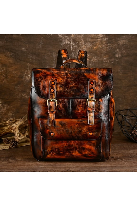 Retro Neutral Casual Top Layer Cowhide Backpack,Retro Brown
