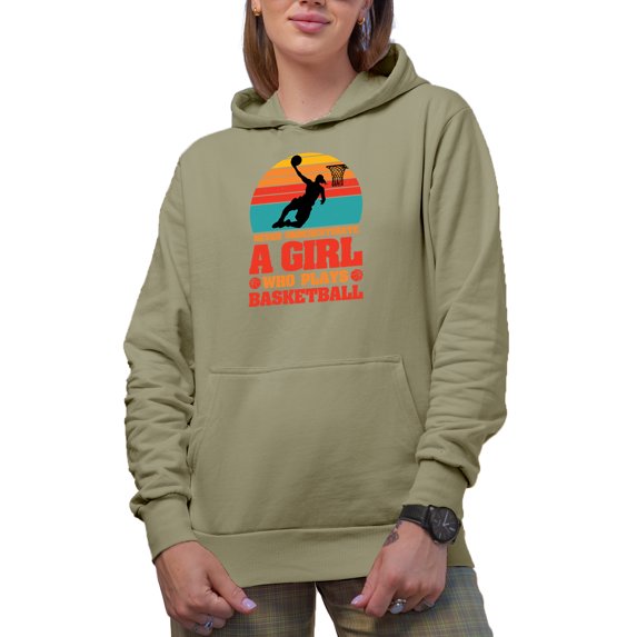 Retro Never Underestimate a Girl Who Plays Basketball, Female Basketball Player, Sand Hooded Sweatshirt or Hoodie, Medium