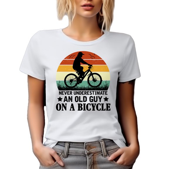 Retro Never Underestimate an Old Guy on a Bicycle, Biker, Cyclist or Bicyclist Grandpa, White T-Shirt, Large