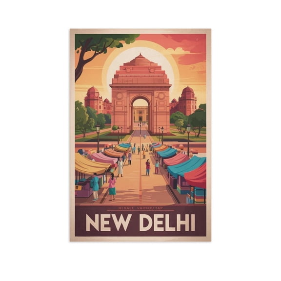 Retro New Delhi City Poster Vintage Indian City Tourism Art for Walls Canvas Poster