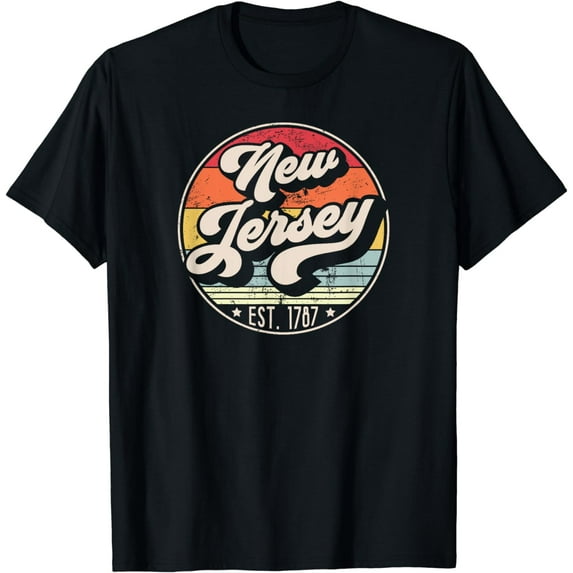 Retro New Jersey Home State NJ Cool 70s Style Sunset T-Shirt