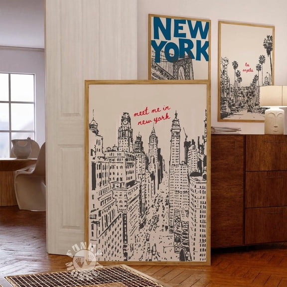 Retro New York City Print, Trendy Wall Art, NYC Travel Poster, Printable Art, Digital Prints, Dorm Decor, Meet Me in NY, Apartment Aesthetic 8x12 UNFRAMED