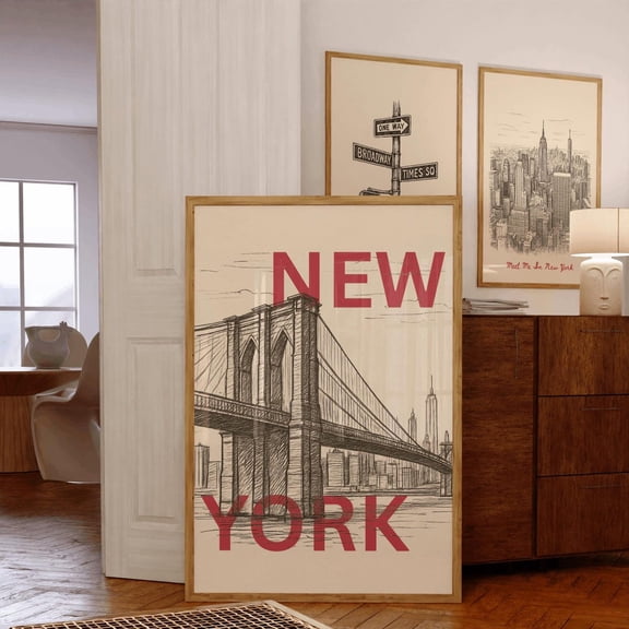 Retro New York City Print, Trendy Wall Art, Nyc Travel Poster, Art, S, Dorm Decor, Meet Me In Ny, Apartment Aesthetic Home Decor #200, Unframed Poster Size 24x36