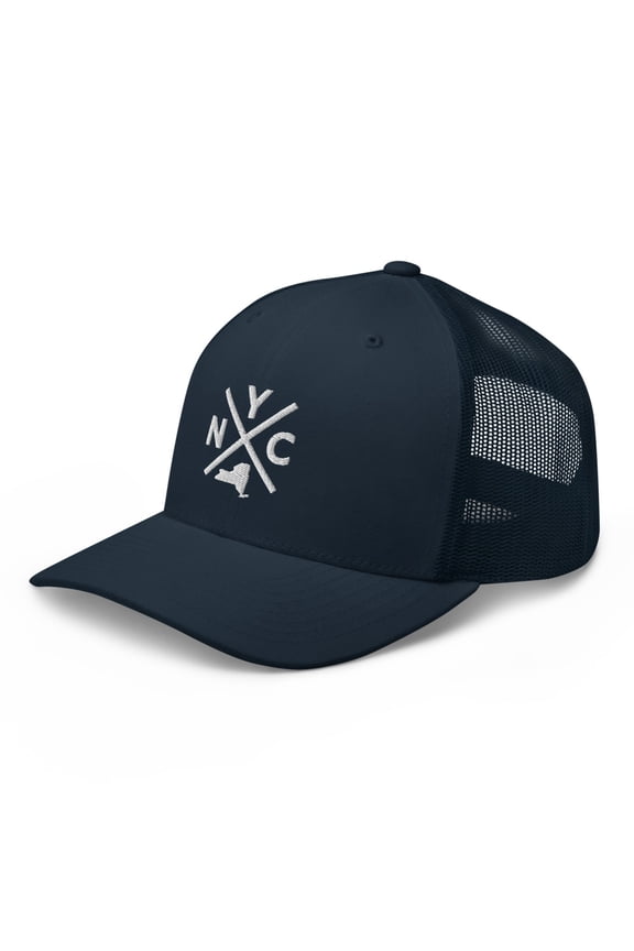 Retro New York City Trucker Hat Mesh NYC Cross Trucker Cap (Navy)