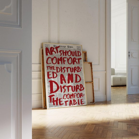 Retro Newspaper 70s Typography Red Funky Apartment Decor, Unframed Paper Poster 16x20in