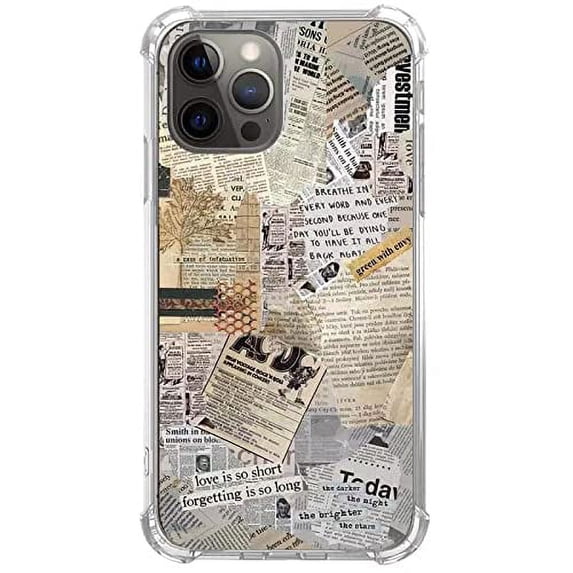Retro Newspaper Case Compatible with iPhone 14 Pro Max,Unique Art Design TPU Shock-proof Full Cover