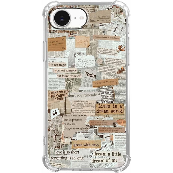 Retro Newspaper Case for iPhone 16e/17e, Old Papers Collage, Unique Soft TPU Bumper Case Compatible with iPhone 16e/17e