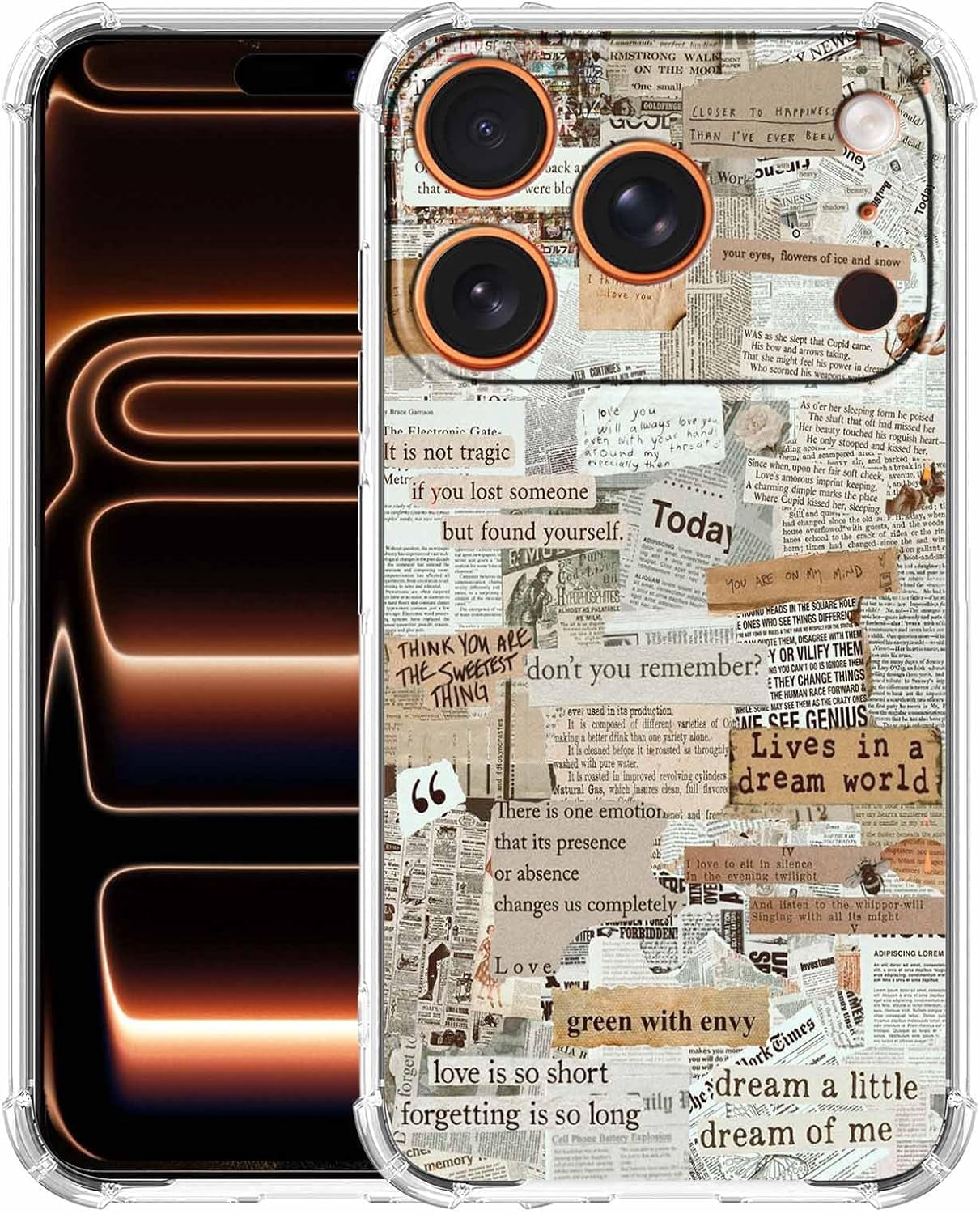 Phone Case Epaper Retro Newspaper Case for iPhone 17 Pro, Old Papers Collage, Unique Soft ...