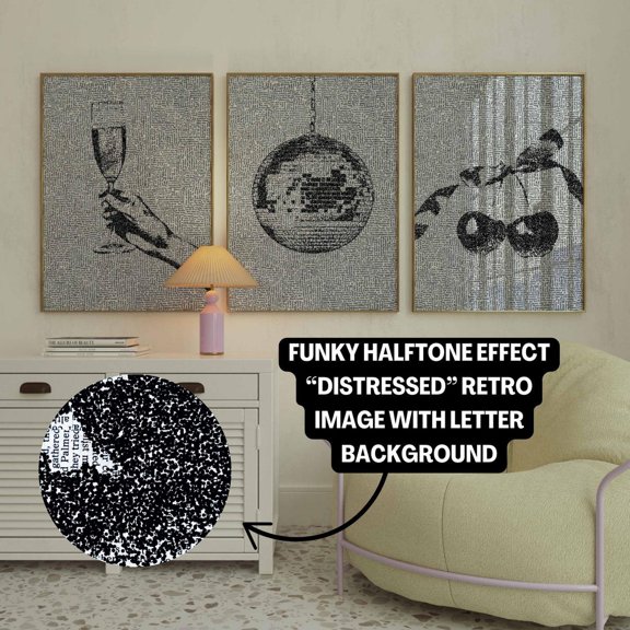 Retro Newspaper Collage Art Prints Halftone Distressed, Poster Only