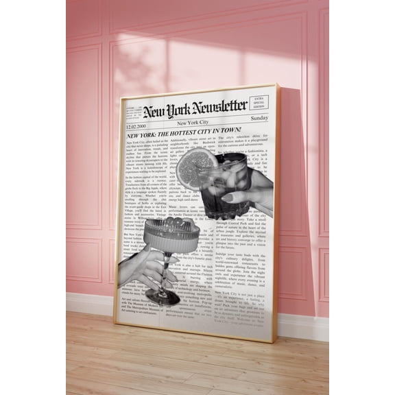 Retro Newspaper Poster New York Cocktail Martini Negroni Newsletter Poster Wall Art Trendy Aesthetic Vintage Magazine Woman Cheers Poster Preppy Art, Size 24x36 UNFFRAMED F03.1.7l2932