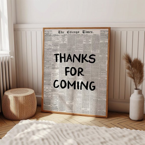 Retro Newspaper Poster Thanks For Coming Typography Poster Decor For Living Room Bedroom, Unframed Poster Size 8x12 F03.1.14l2015