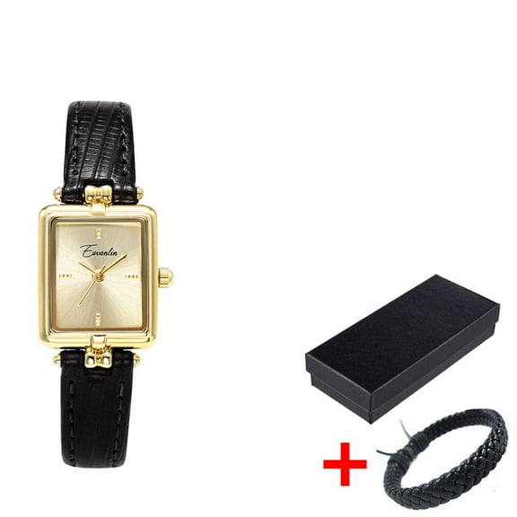 Retro Niche Design Square Rectangular Gold Dial Quartz Women's Watch Casual Brown Leather Waterproof Fashion Watch Relogio (Rectangular black)