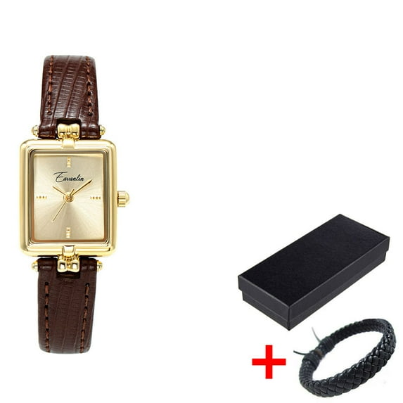 Retro Niche Design Square Rectangular Gold Dial Quartz Women's Watch Casual Brown Leather Waterproof Fashion Watch Relogio (Rectangular brown)