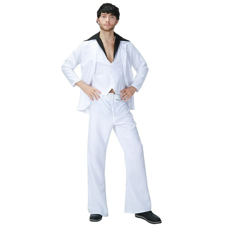 Retro Night Fever Dancer 80s Disco Dance Costume Men Fancy Dress Club Clothes Halloween Costume Adult Vintage Performance Outfit Walmart
