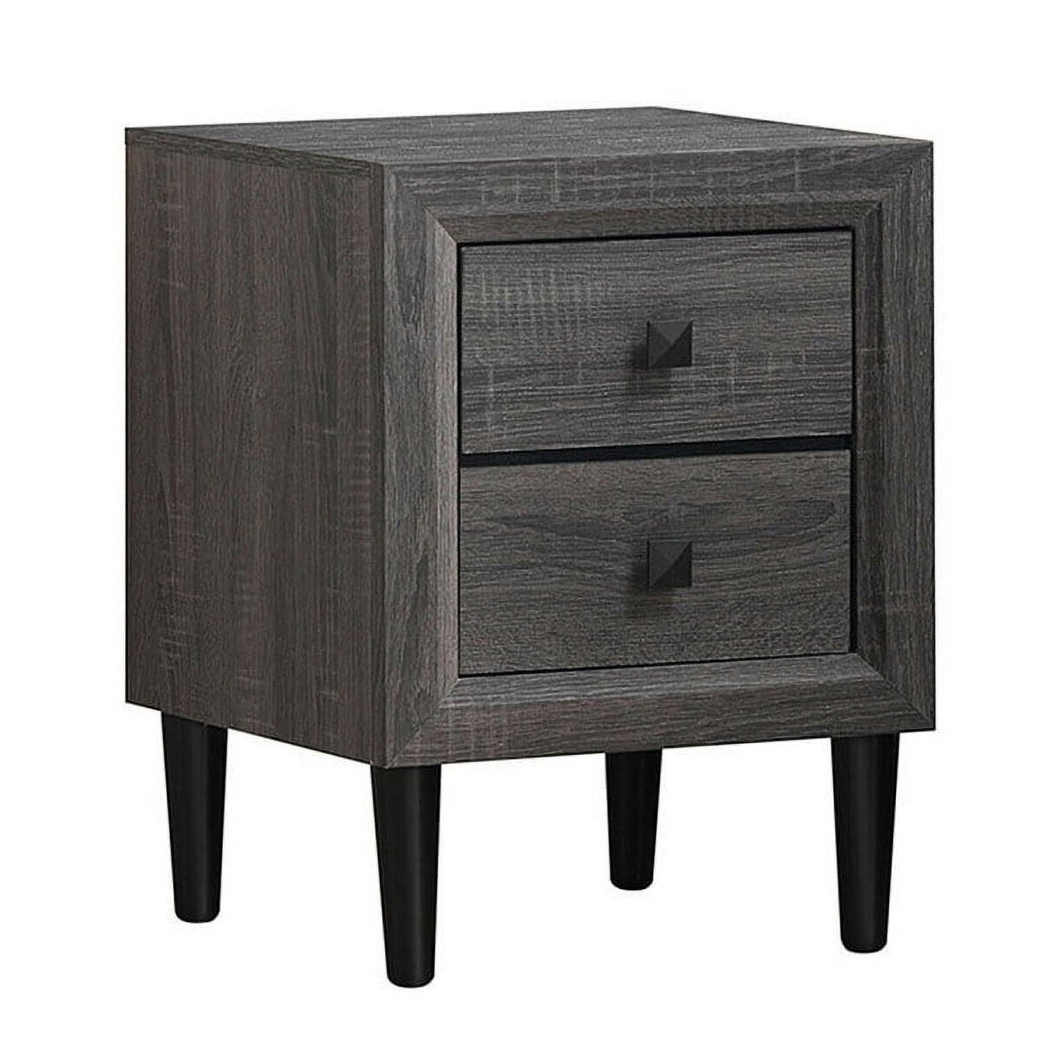 Grey MDF and Rubber Wood 2-Drawer Nightstand with Black Legs