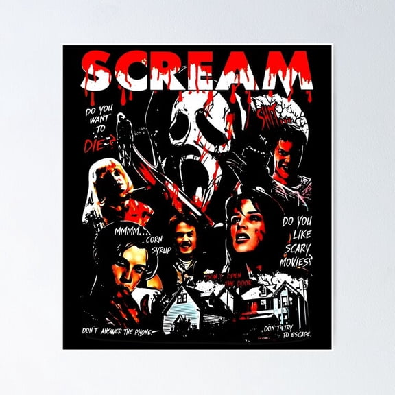 Retro Nineties Scream Movie Ghostface Woodsboro Halloween Slasher Wall Decor, Unframed Poster