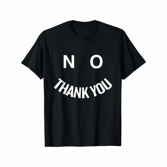 Retro No Thank You Tee Mens Graphic T Shirt Tops Smile Print Cotton Casual Short Sleeve Black S-5XL
