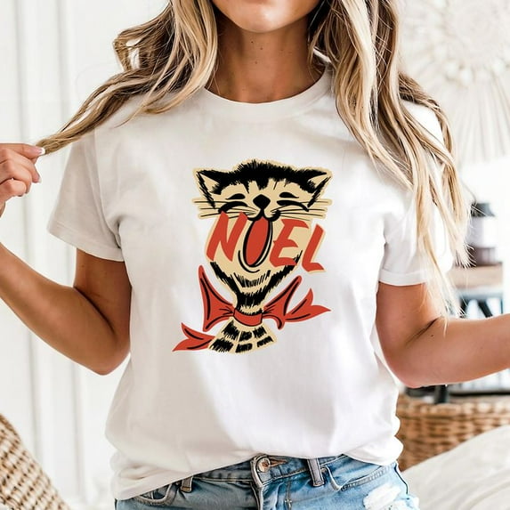 Retro Noel Cat, Vintage 50s X.mas T-shirt, Size S-5XL - Gategoo