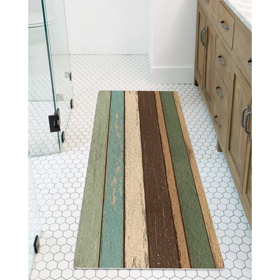 Retro Non-Slip Bathtub Mat, Green Brown Striped Antique Wood Background PVC Bath Mat for Tub Quick Drying Shower Mats for Inside Shower, Foot Scrubber Loofah Bathroom Mats 47x16 Inches
