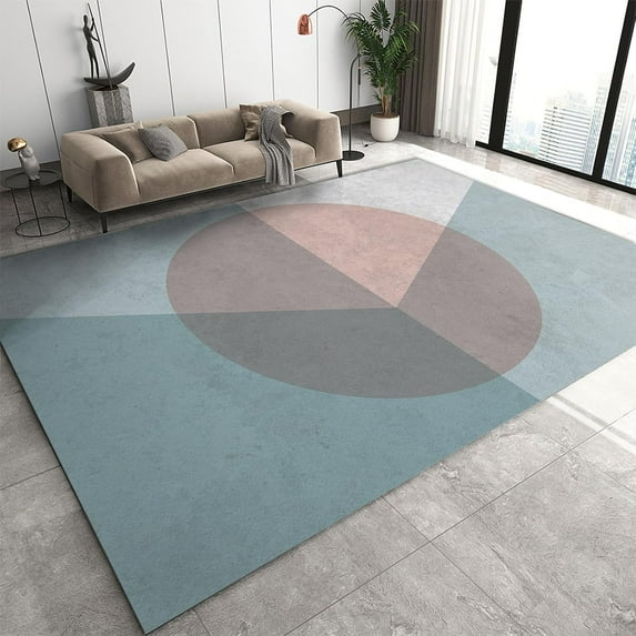 Retro Nordic Style Carpet for Living Room, Blue and Pink Gradient Geometric Print Washable Carpet, Entryway Rug Soft Thin Non-Slip Low-Pile for Floor Doormat Apartment Bedroom 4x6ft