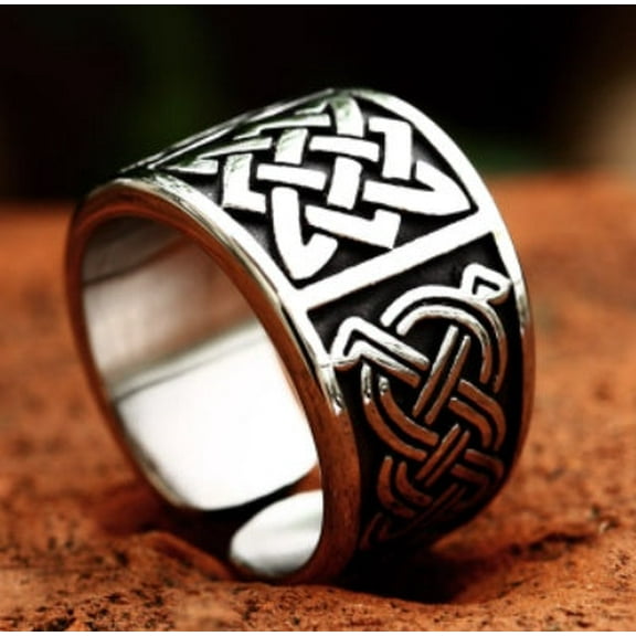 Retro Nordic Viking Celtic Knot Titanium Steel Ring For Men Polished Finish US Ring Sizes 7 8 9 10 11 12 13 Crafted