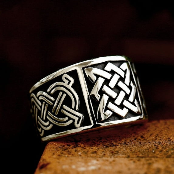 Retro Nordic Viking Celtic Knot Titanium Steel Ring For Men Polished Finish US Ring Sizes 7 8 9 10 11 12 13 Crafted