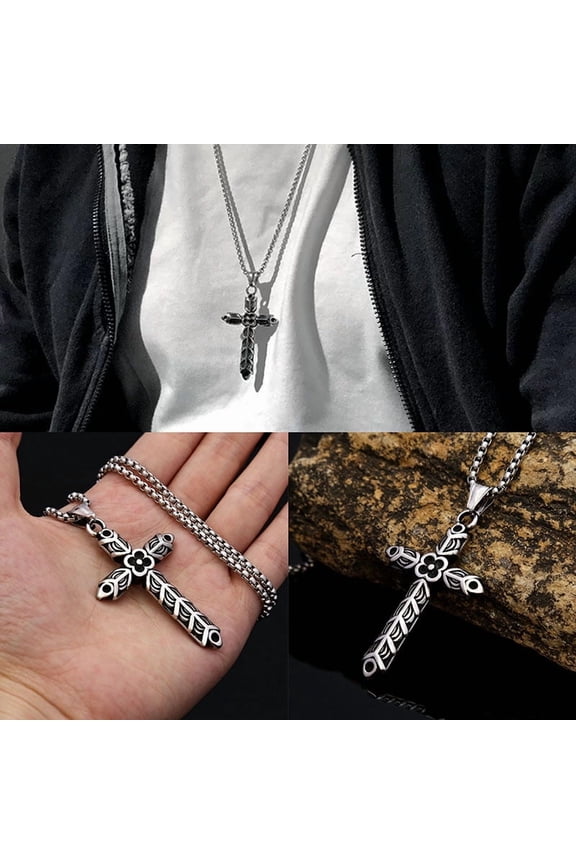 Retro Nordic Viking Style Cross Pendant Necklace For Men Women Punk Biker14K White Gold Cross Necklace Jewelry