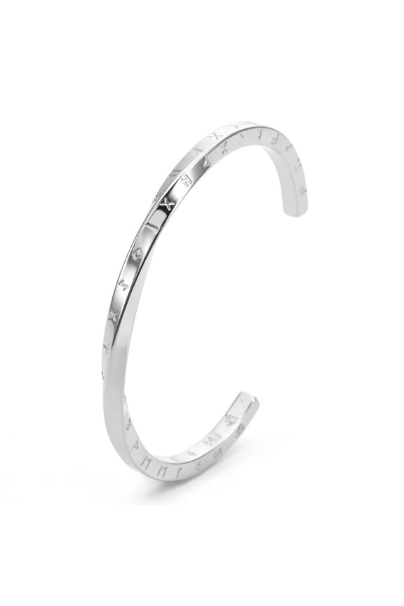 Retro Nordic Vikings Cuff Bangle Bracelets for Men, 14K White Gold Mobius Norse Mythology Runes Amulet Jewelry Dad Gift