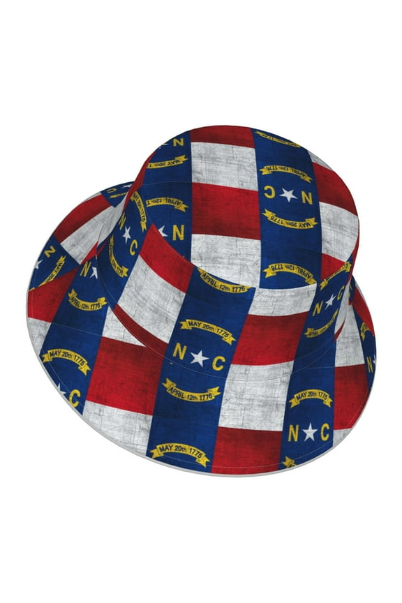 Retro North-Carolina Flag Bucket Hat With Reflective Stripe For Men Women Reversible Outdoor Travel Hiking Beach Caps