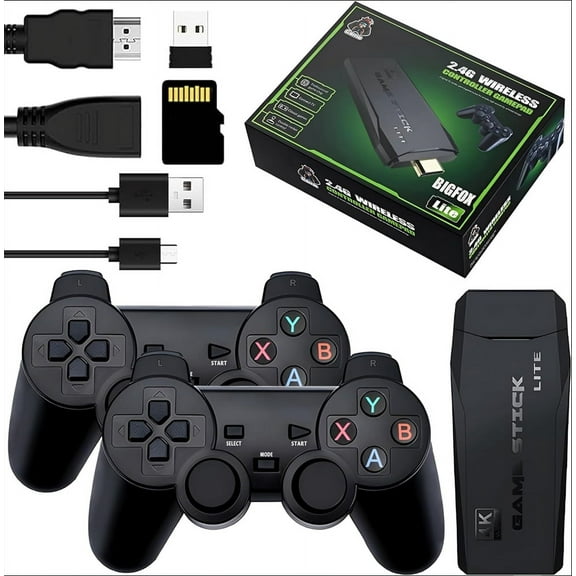 Retro Nostalgia Stick - Wireless Retro Play Stick,Plug and Play Video Stick Built in 20000+ Games,4K HDMI Output,9 Classic Emulators,with Dual 2.4G Wireless Controllers