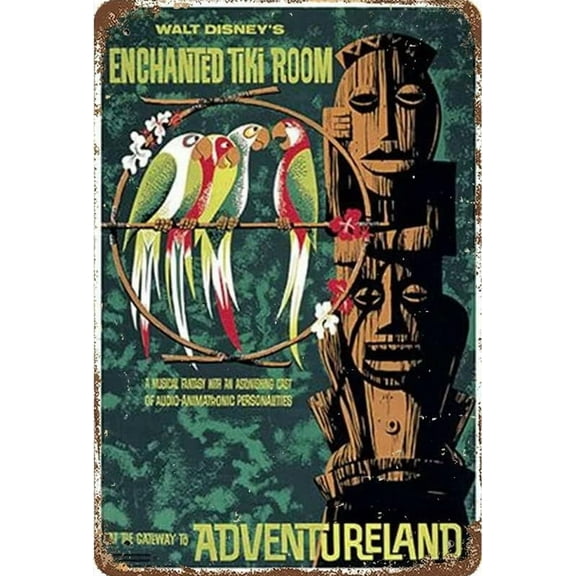 Retro Nostalgic Art Print Poster Enchanted Tiki Room Metal Tin Sign Poster Vintage Aluminum Home Wall Decor For Garage Bedroom Bathroom Bar Coffee Restaurant Tin Sign 8x12 Inch